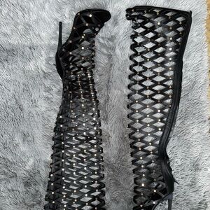 Privileged Black and Gold Over the Knee Boots